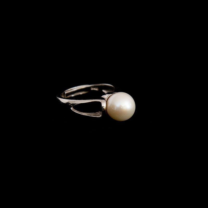 Sterling silver adjustable ring with 8 mm AAA Round Pearl
