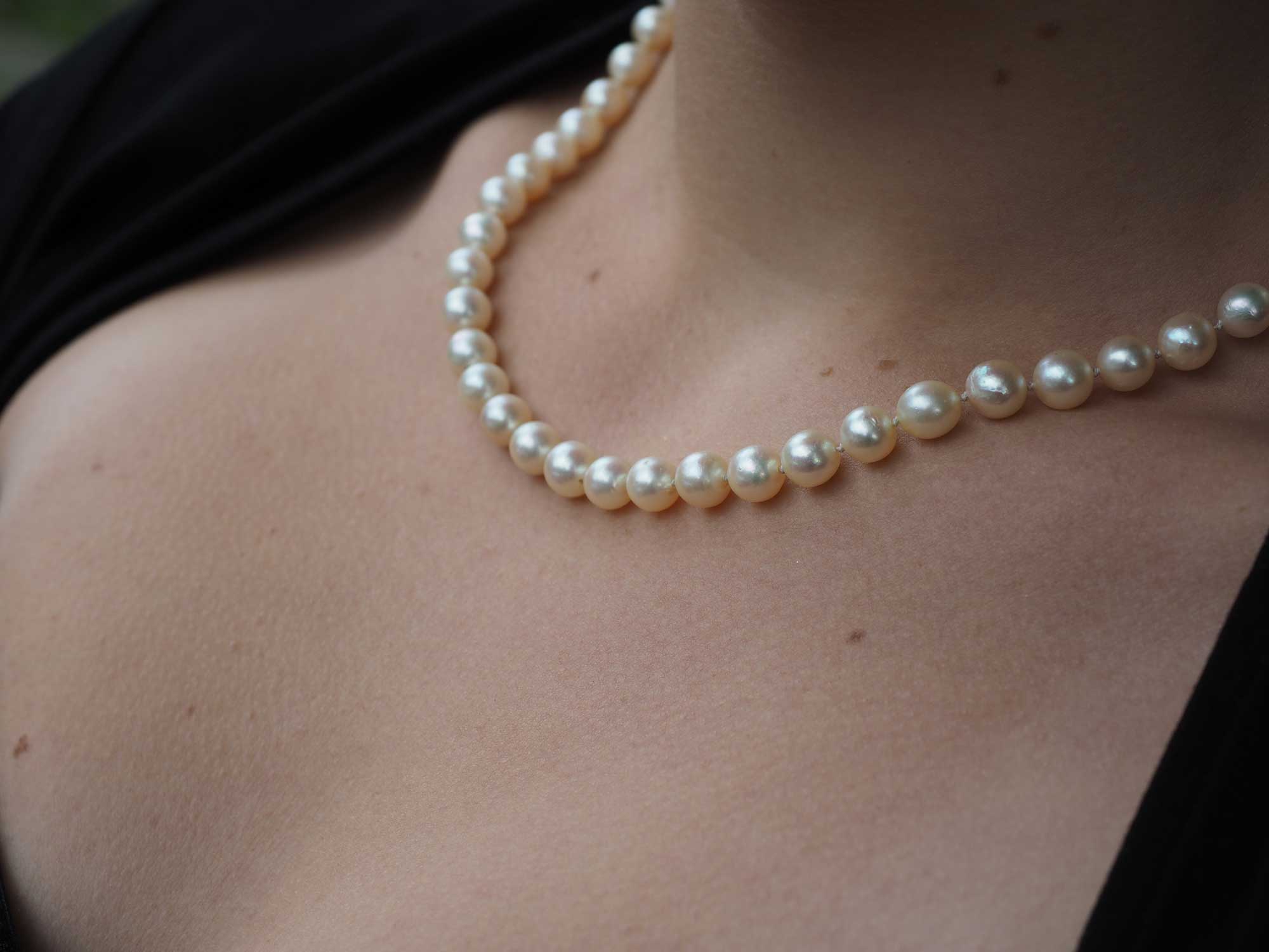 Pearl necklace around neck I Love My Pearls