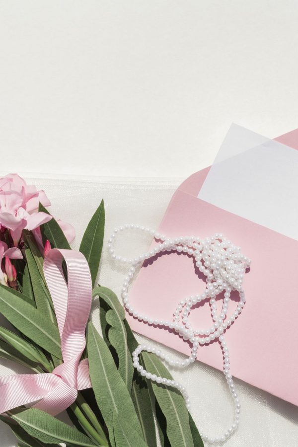 Flowers Pearls and Envelope