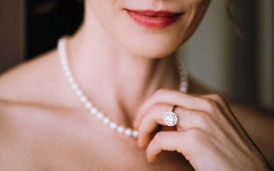 Woman wearing pearl necklace